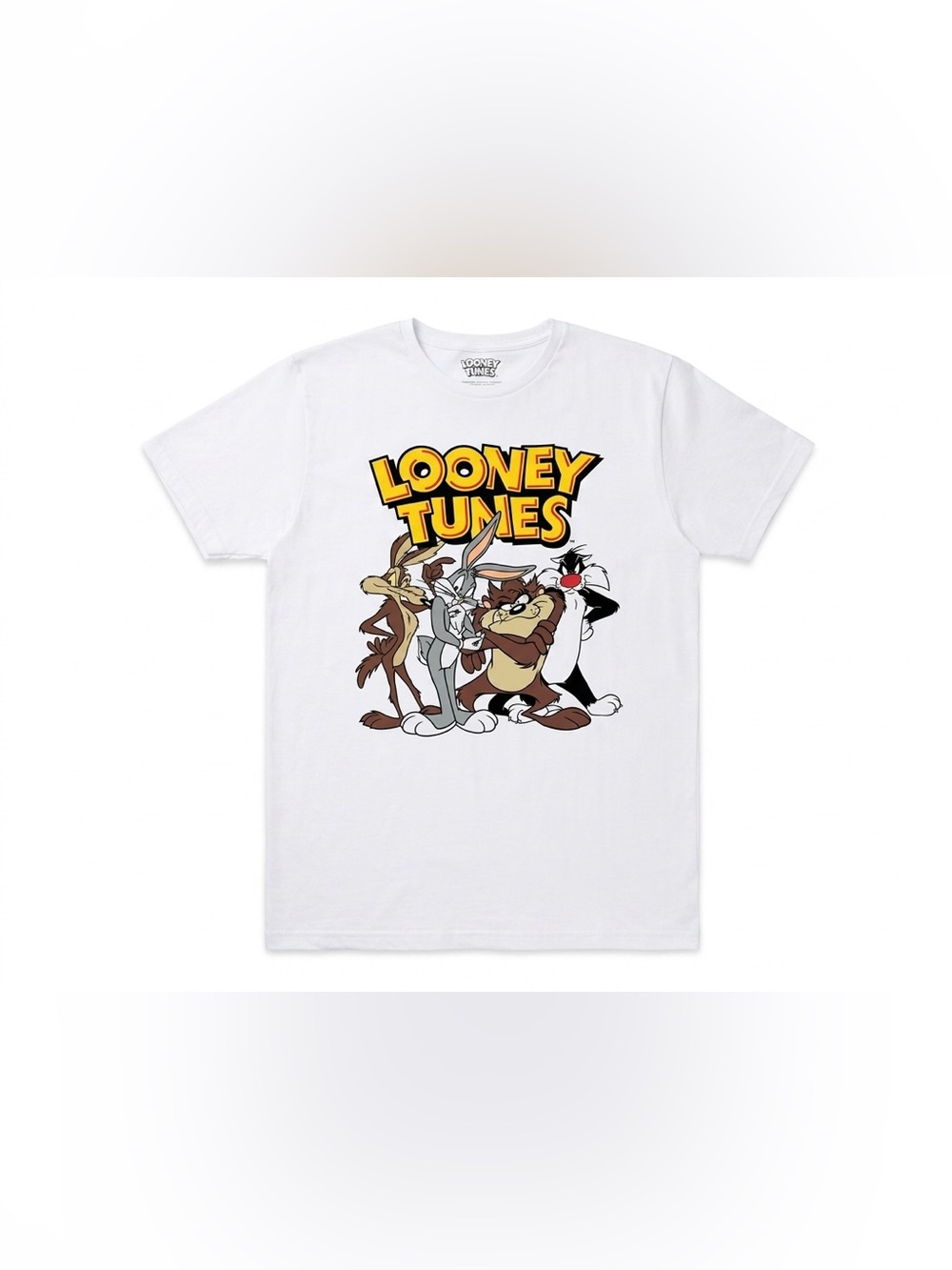 Looney Tunes T-Shirt Mens Large White Graphic Crew Neck‎ Cartoon Characters